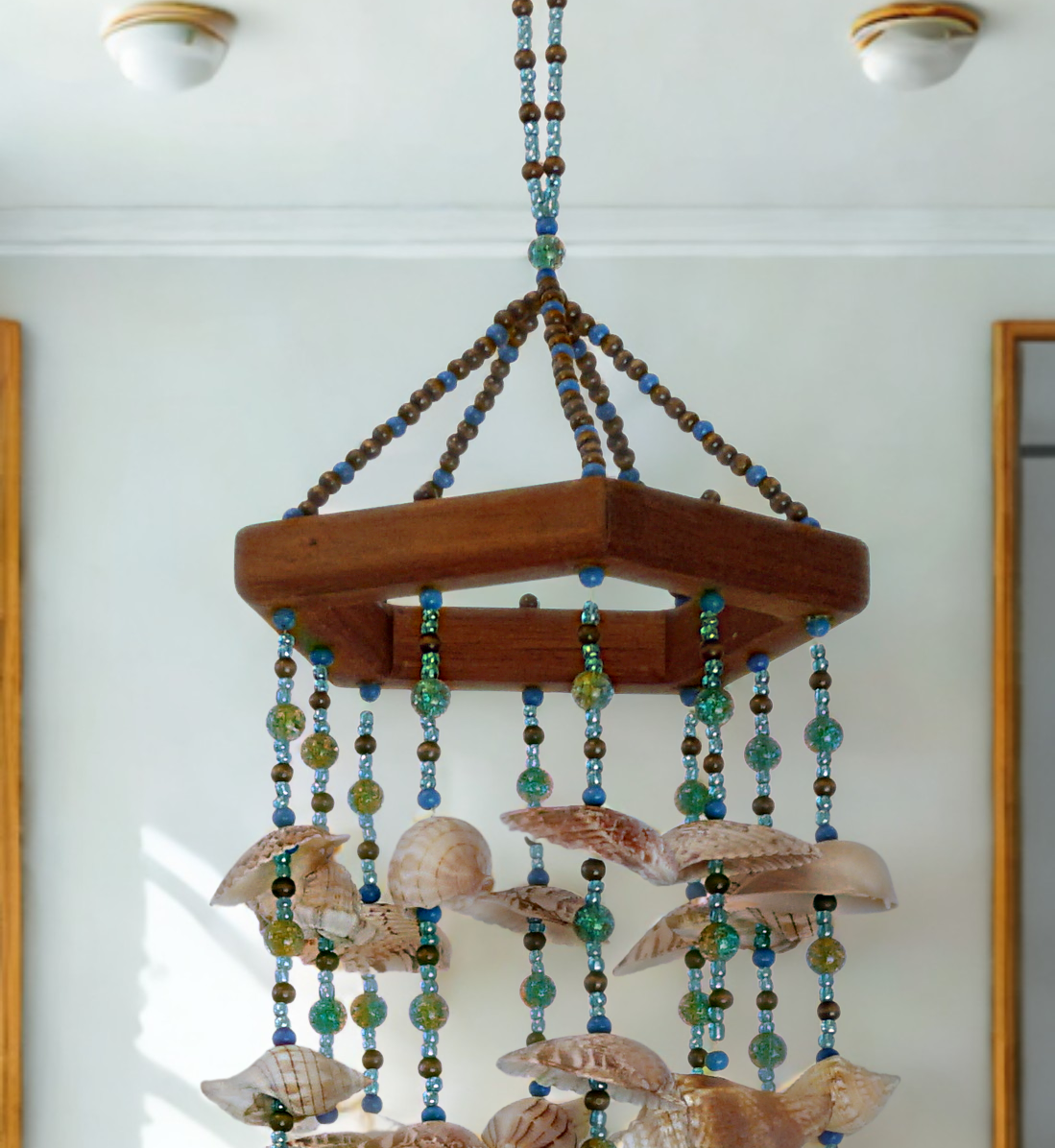Shell wind chimes - wood top hangers - Tidal Drifts